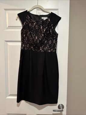 Liz Claiborne Black Lace-Overlay Cap Sleeve Midi Dress